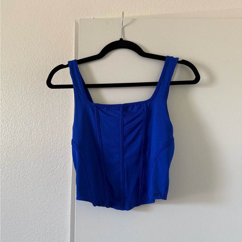 Blue Fitted Bustier Crop Tank Top